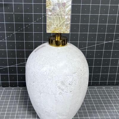 DECORATIVE STONE VASE AND BRASS TOP AND STOPPER