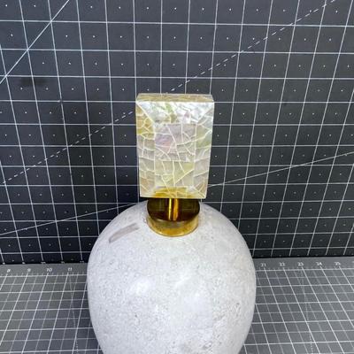 DECORATIVE STONE VASE AND BRASS TOP AND STOPPER