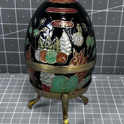 Enamel over Brass Egg with Stand