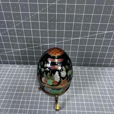 Enamel over Brass Egg with Stand