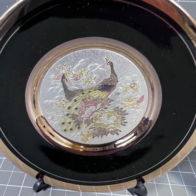 2 Small Chokin Plates with Stand PEACOCKS 