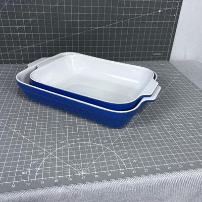 2 EMILE HENRY Blue Baking Dishes 