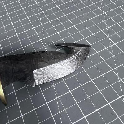 Stag Handled, Damascus Blade, Hunting Knife with Gut Hook