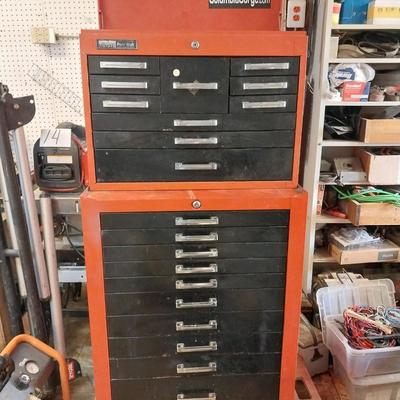 POWER KRAFT TWO PIECE METAL TOOLBOX ON CASTERS