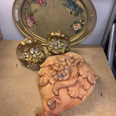 Vintage Decor Lot Terra Cotta Wall Hanger Bookends Tray