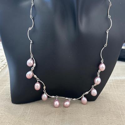 925 Sterling Silver 6-7mm Pink Freshwater Cultured Pearl Necklace