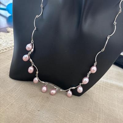 925 Sterling Silver 6-7mm Pink Freshwater Cultured Pearl Necklace