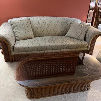 L82- Rattan sleeper sofa & coffee table