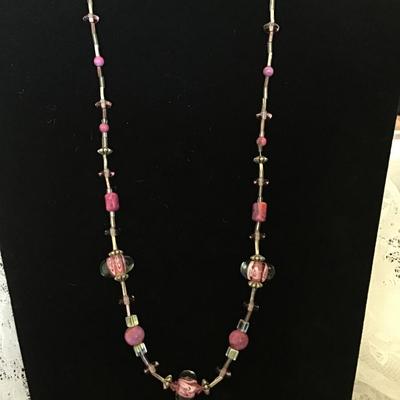 Beautiful Pink Glass And Crystal Necklace