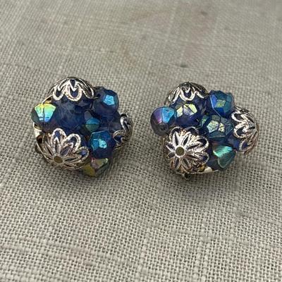 Japan blue beaded clip on earrings