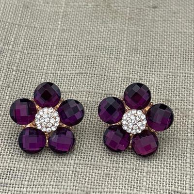 Purple gem with rhinestone middle earrings