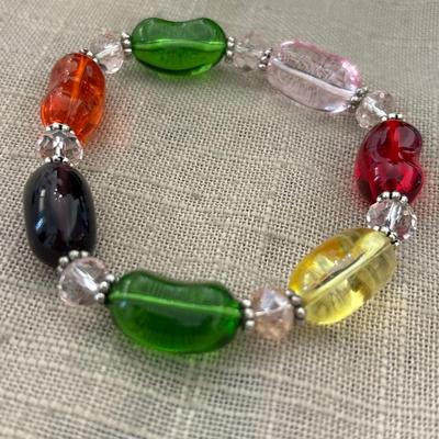 Colorful glass nugget beaded adjustable bracelet