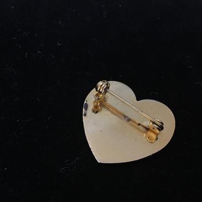 Vintage Gold Tone Enamel Cloisonne Butterfly Heart Brooch Pin
