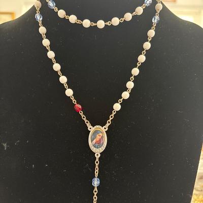 Beautiful rosary with Milk, glass, crystal beads, Italy, pendant, and crucifix cross pendant