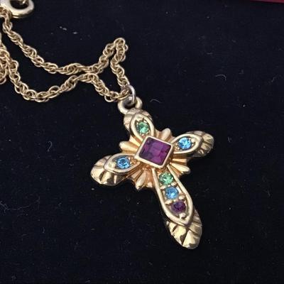 Premier Designs Vintage Gold Gemmed Cross Necklace