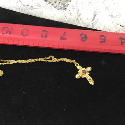 Premier Designs Vintage Gold Gemmed Cross Necklace