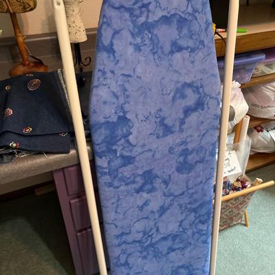 B24- Sewing lot - material, ironing board, dress forms