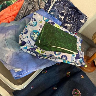 B24- Sewing lot - material, ironing board, dress forms