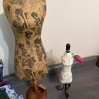 B24- Sewing lot - material, ironing board, dress forms