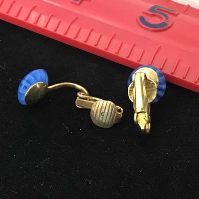 Vintage Blue Daisy Glass Button Clip on Earrings