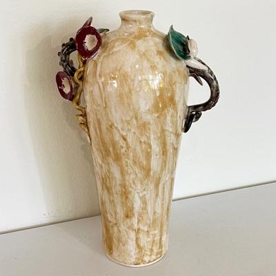 19” Glazed Ceramic Elephant Handled Vase