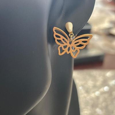 Gold, toned, butterfly, pearl earrings
