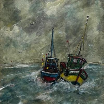 Signed A. Richard Seascape Oil Painting