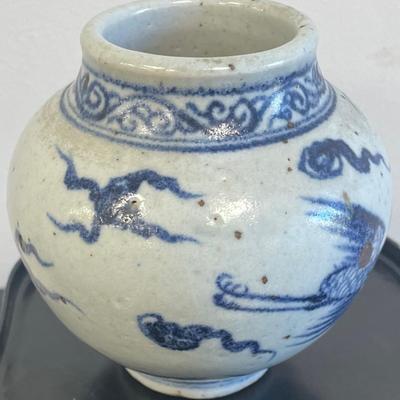 Qing Dynasty Bird Blue White Jar 4 x 4