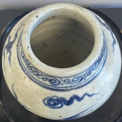 Qing Dynasty Bird Blue White Jar 4 x 4