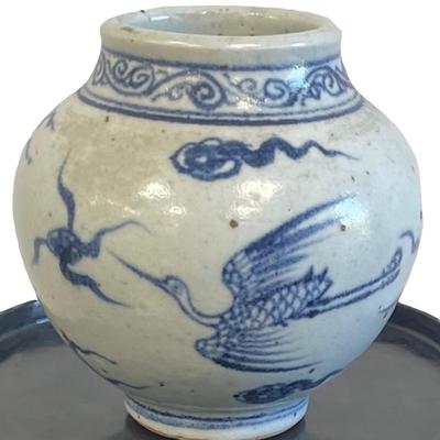 Qing Dynasty Bird Blue White Jar 4 x 4