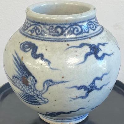 Qing Dynasty Bird Blue White Jar 4 x 4