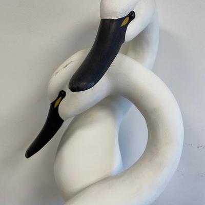 Ann Sears hand carved Loving Pair Swan Sculpture 28 X 9