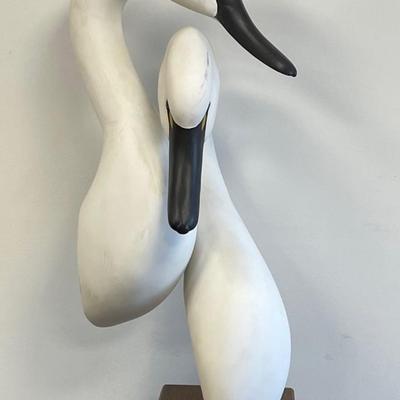 Ann Sears hand carved Loving Pair Swan Sculpture 28 X 9