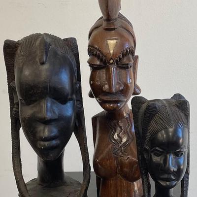 Three African Female Wood Statues