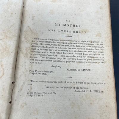 "Lectures on Botany" by Mrs. Almira H. Lincoln 1835 Fourth Edition Published by F.J. Huntington
