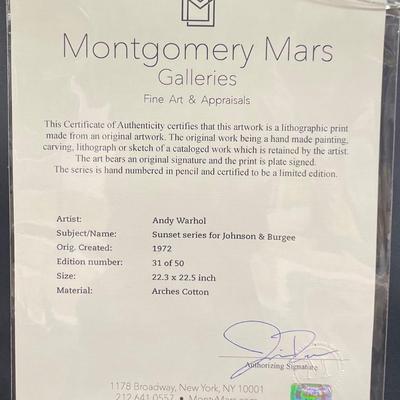 Andy Warhol Lithograph COA Signed and Numbered