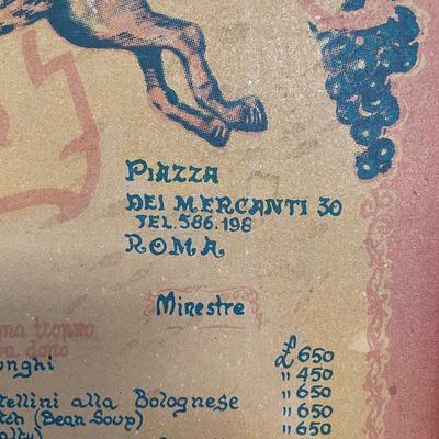Original Vintage Large Italian Menu for a Collector Framed on Board