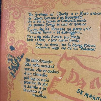 Original Vintage Large Italian Menu for a Collector Framed on Board
