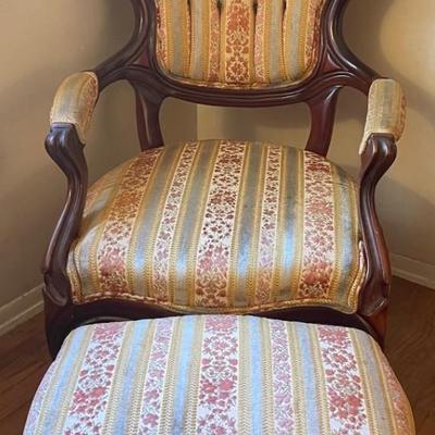 Antique Victorian Era Style Arm Chair with Foot Stool