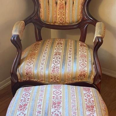 Antique Victorian Era Style Arm Chair with Foot Stool