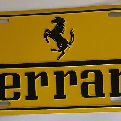 Ferrari License Plate - Yellow License Plate with Ferrari Writing and Prancing Horse