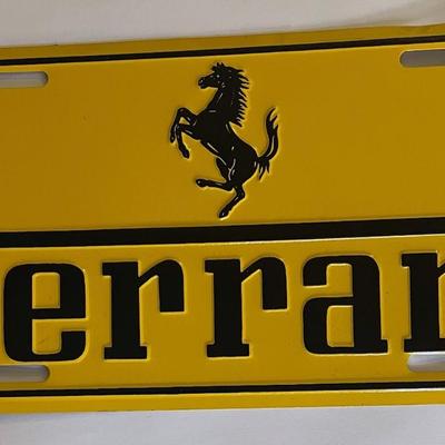 Ferrari License Plate - Yellow License Plate with Ferrari Writing and Prancing Horse