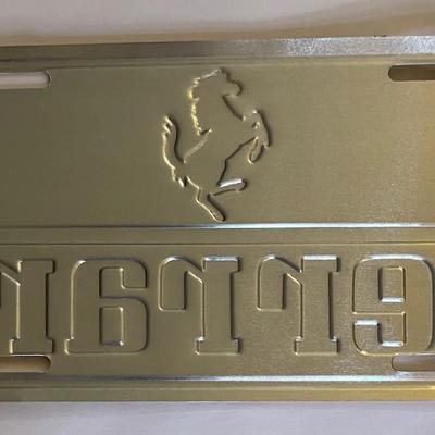 Ferrari License Plate - Yellow License Plate with Ferrari Writing and Prancing Horse