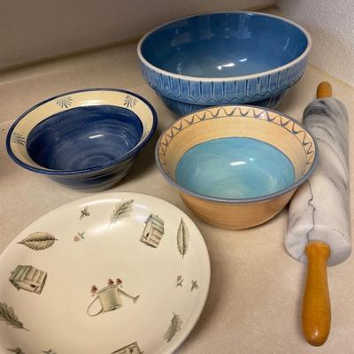K6- Ceramic bowls & marble rolling pin