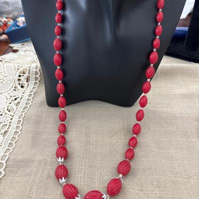 Red vintage beaded Japan necklace