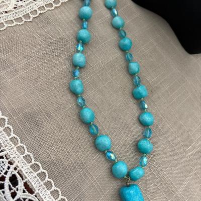Blue nugget and beaded necklace