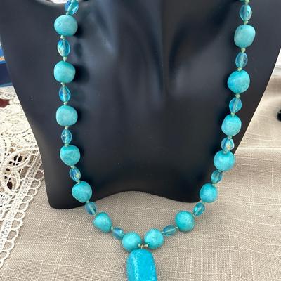 Blue nugget and beaded necklace