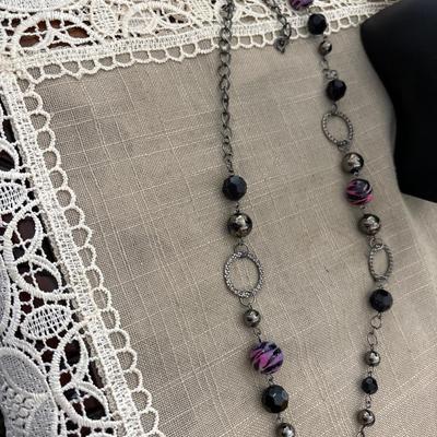 Purple zebra and black beaded necklace
