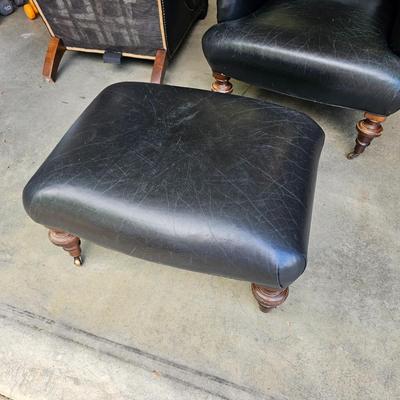 Pair of Leather Arnchairs & Matching Ottoman (G-JS)