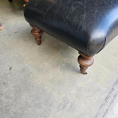 Pair of Leather Arnchairs & Matching Ottoman (G-JS)